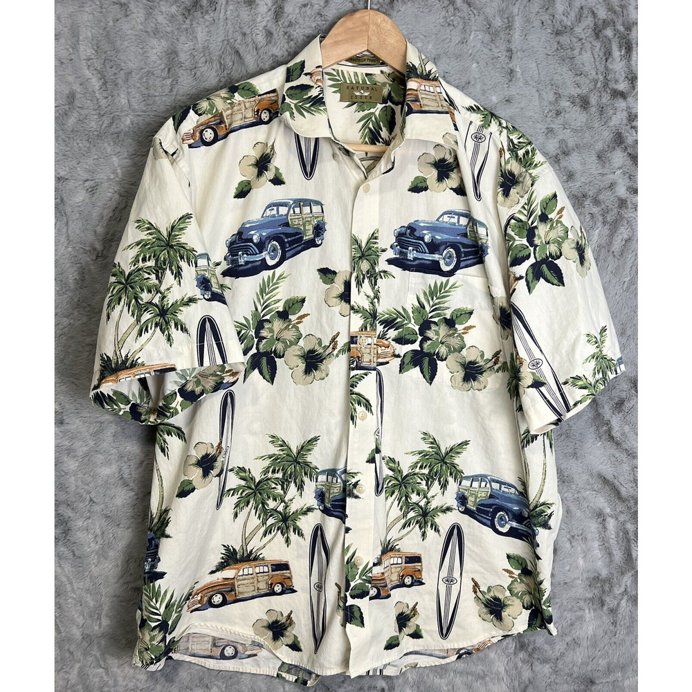 Natural Issue Mens Hawaiian Camp Shirt‎ Vintage Woody Car Short Sleeve Size XL